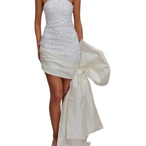 MESHKI - Franka Strapless Bow Mini Dress - White - Size Large